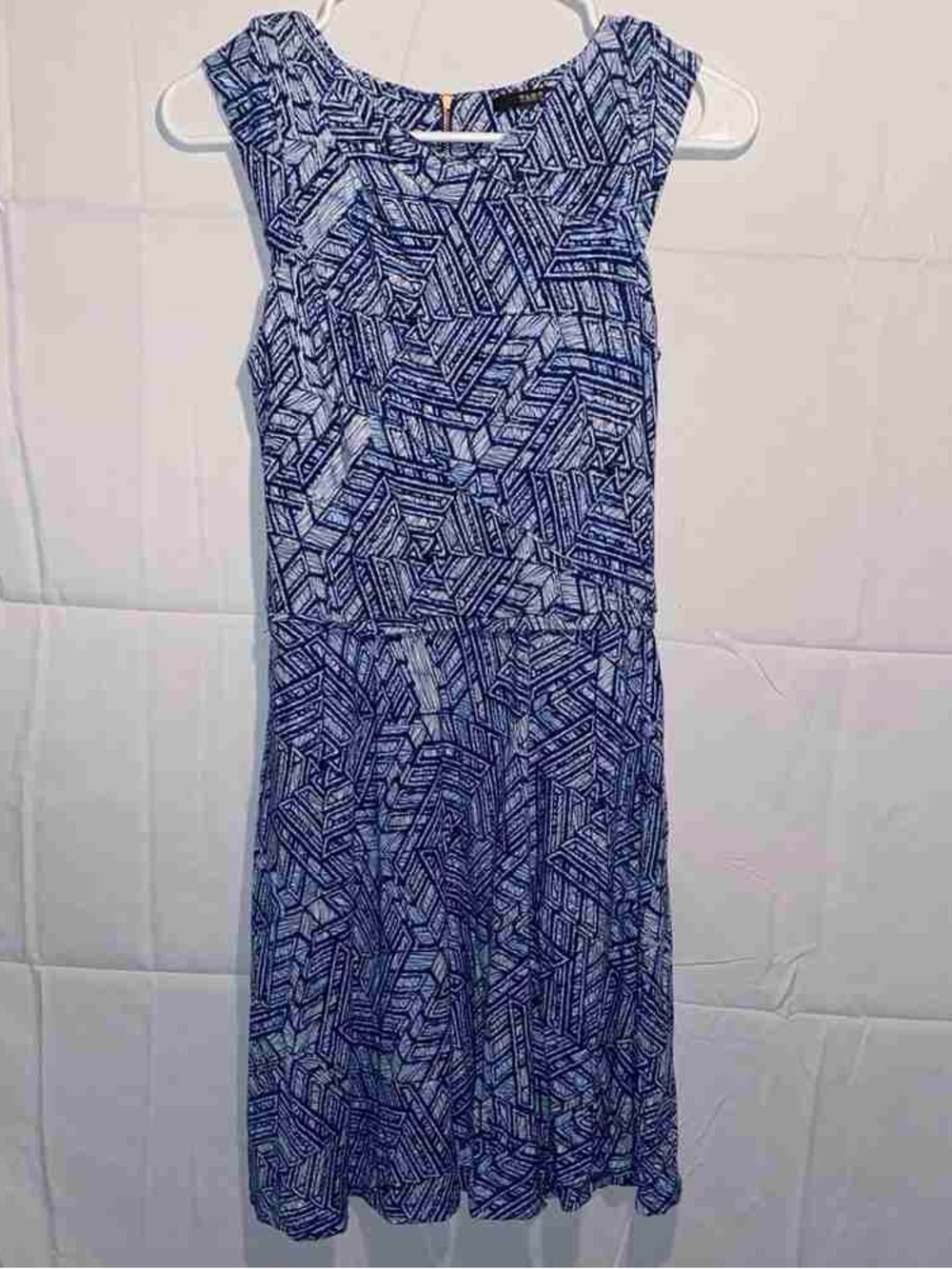 Blue Geometric Sleeveless Women's Dress - Casual Daywear